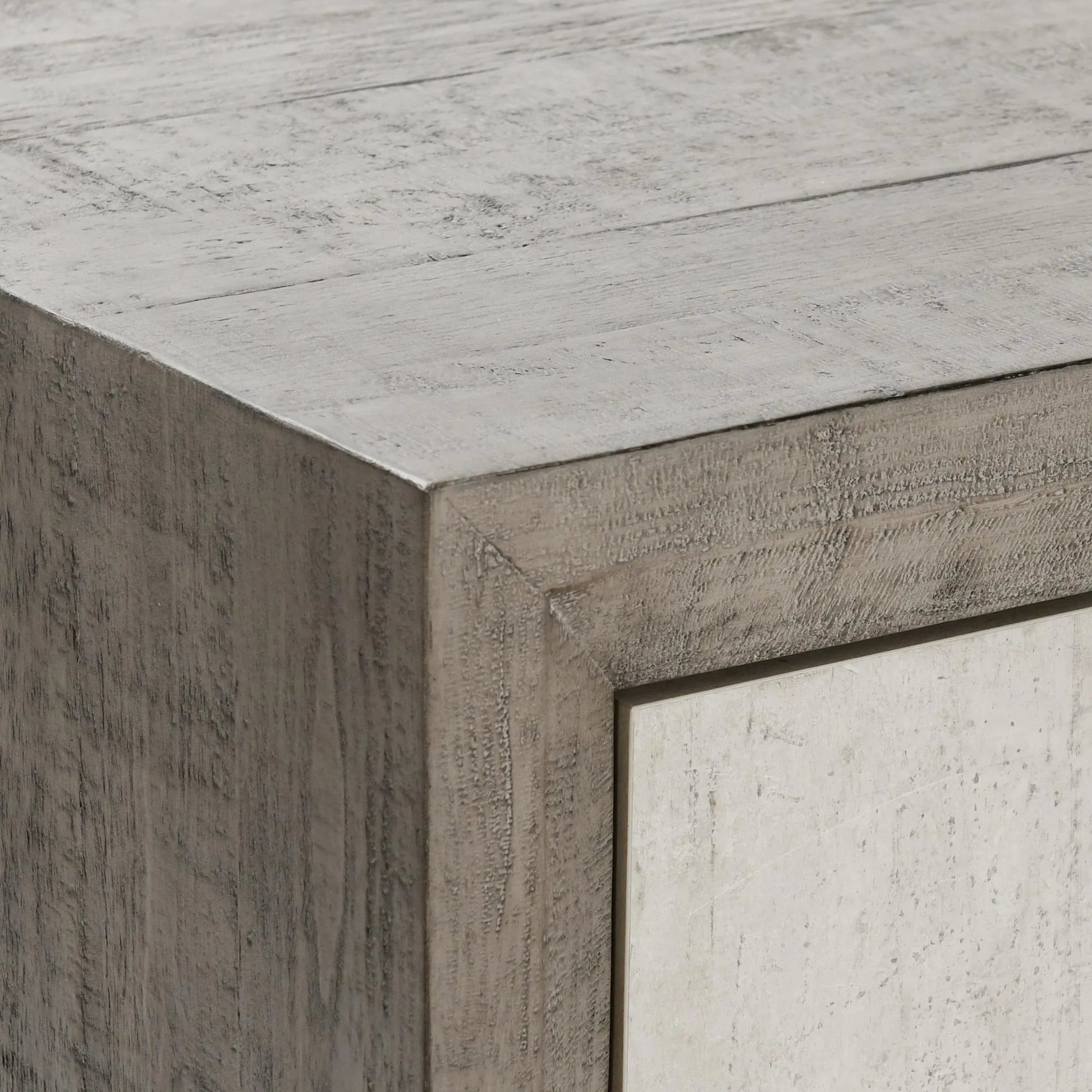 Denver 50" Wood Sideboard Buffet by Classic Home in distressed gray, concrete white. Made from concrete laminate, reclaimed pine in a transitional style.