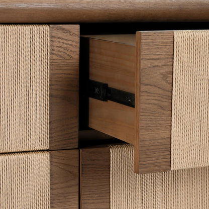 Corda 6-Drawer Dresser by Classic Home in nut brown, natural. Made from oak wood, rope in a transitional style.