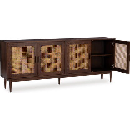 Edris 4-Door Wood Sideboard Buffet by Kosas Home. Made from pine wood, cane in a rustic style.
