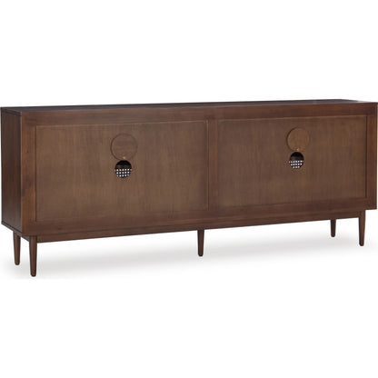 Edris 4-Door Wood Sideboard Buffet by Kosas Home. Made from pine wood, cane in a rustic style.