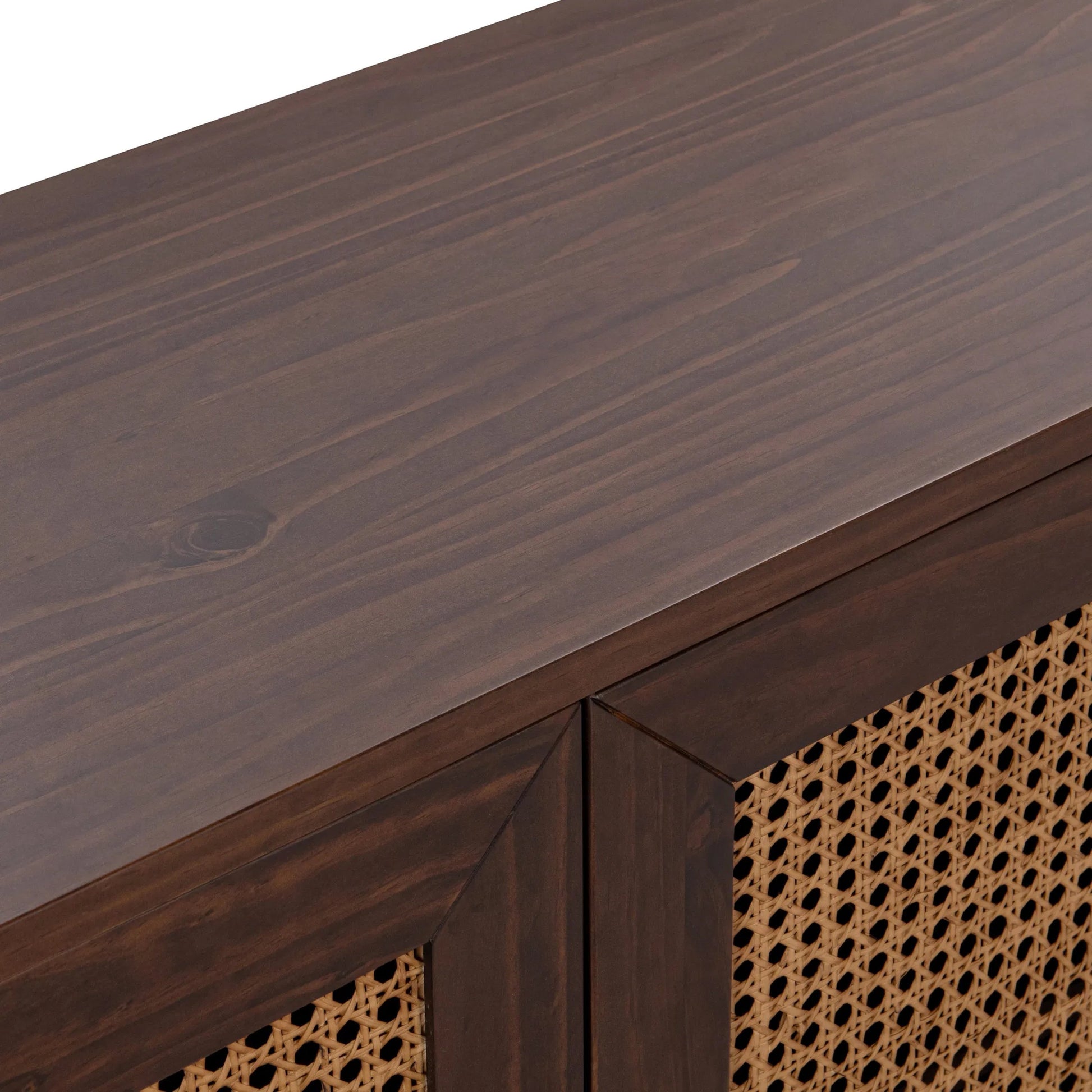 Edris 4-Door Wood Sideboard Buffet by Kosas Home. Made from pine wood, cane in a rustic style.