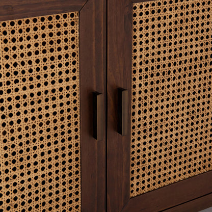 Edris 4-Door Wood Sideboard Buffet by Kosas Home. Made from pine wood, cane in a rustic style.