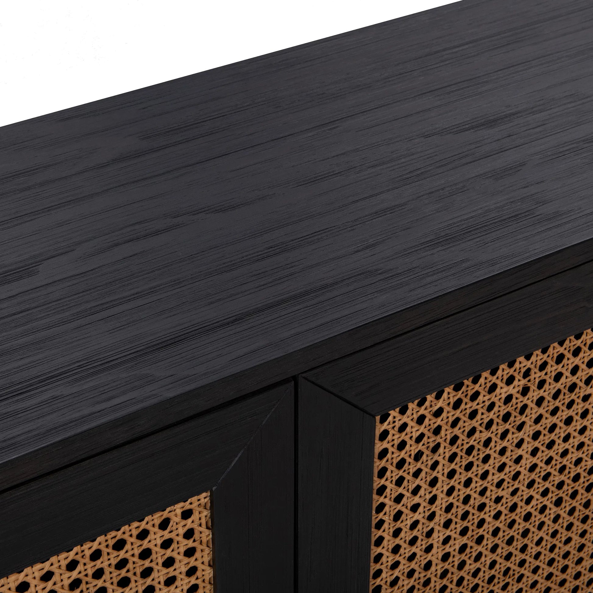 Edris 4-Door Wood Sideboard Buffet by Kosas Home. Made from pine wood, cane in a rustic style.