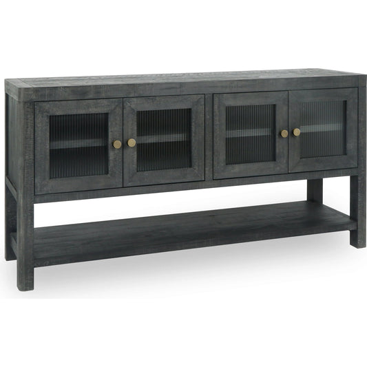Tenno Reclaimed Pine Wood Sideboard by Classic Home in black. Made from reclaimed pine, tempered glass in a unique style.