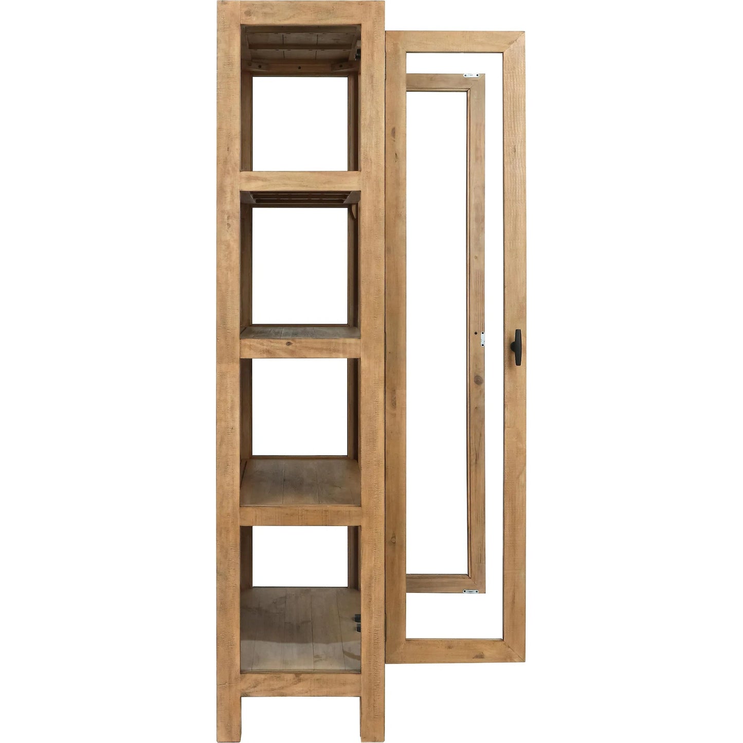 019 SI-2256324 | Closeup | Crest Reclaimed Pine Curio Cabinet by Classic Home in natural. Made from reclaimed pine, tempered glass in a transitional style.