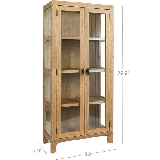 Crest Reclaimed Pine Curio Cabinet by Classic Home in natural. Made from reclaimed pine, tempered glass in a unique style.