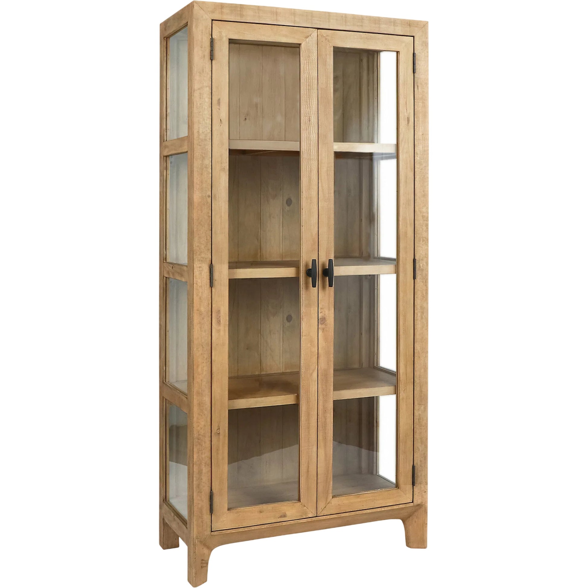 Crest Reclaimed Pine Curio Cabinet by Classic Home in natural. Made from reclaimed pine, tempered glass in a transitional style.