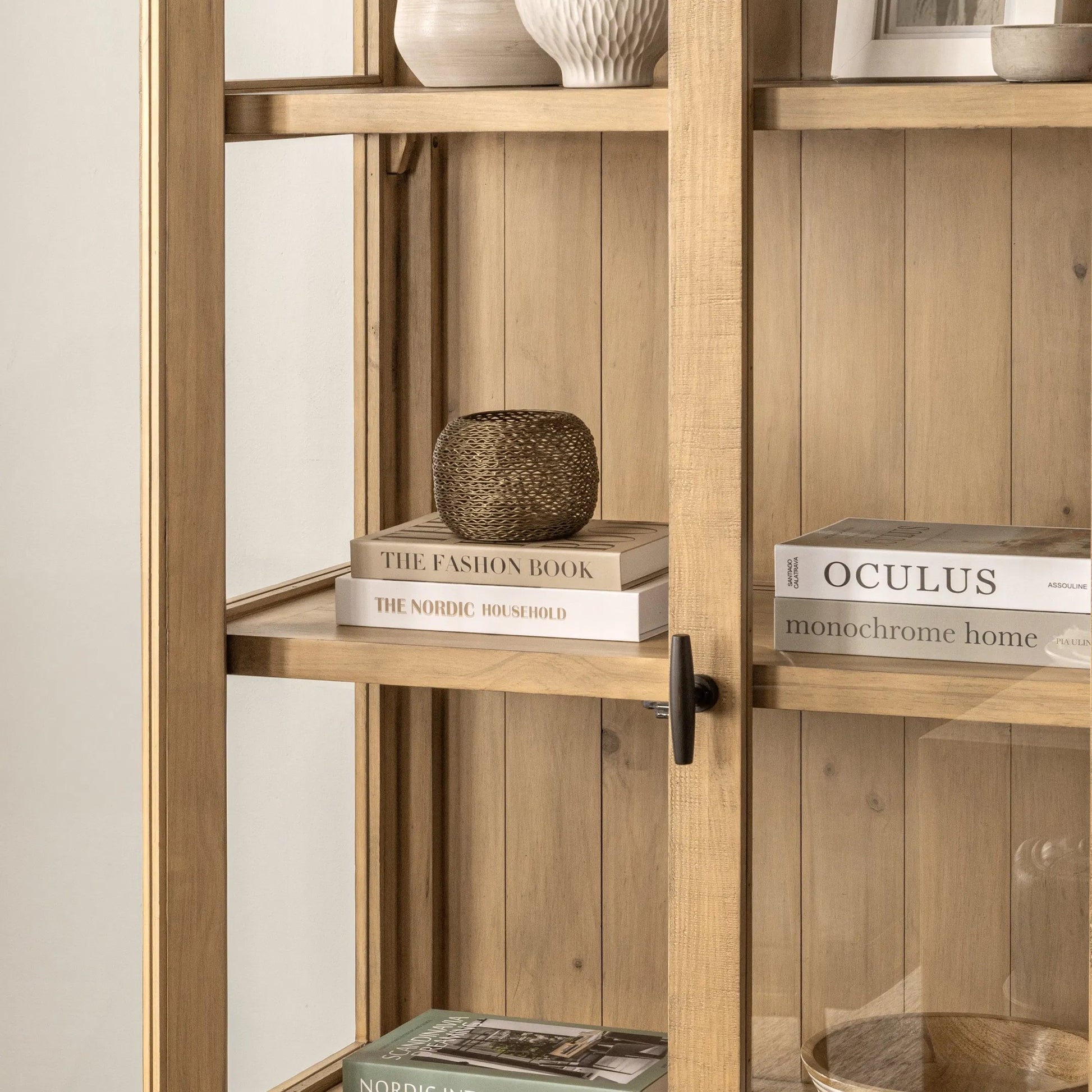 Crest Reclaimed Pine Curio Cabinet by Classic Home in natural. Made from reclaimed pine, tempered glass in a transitional style.