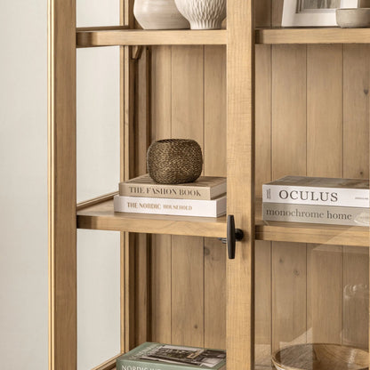 Crest Reclaimed Pine Curio Cabinet by Classic Home in natural. Made from reclaimed pine, tempered glass in a transitional style.