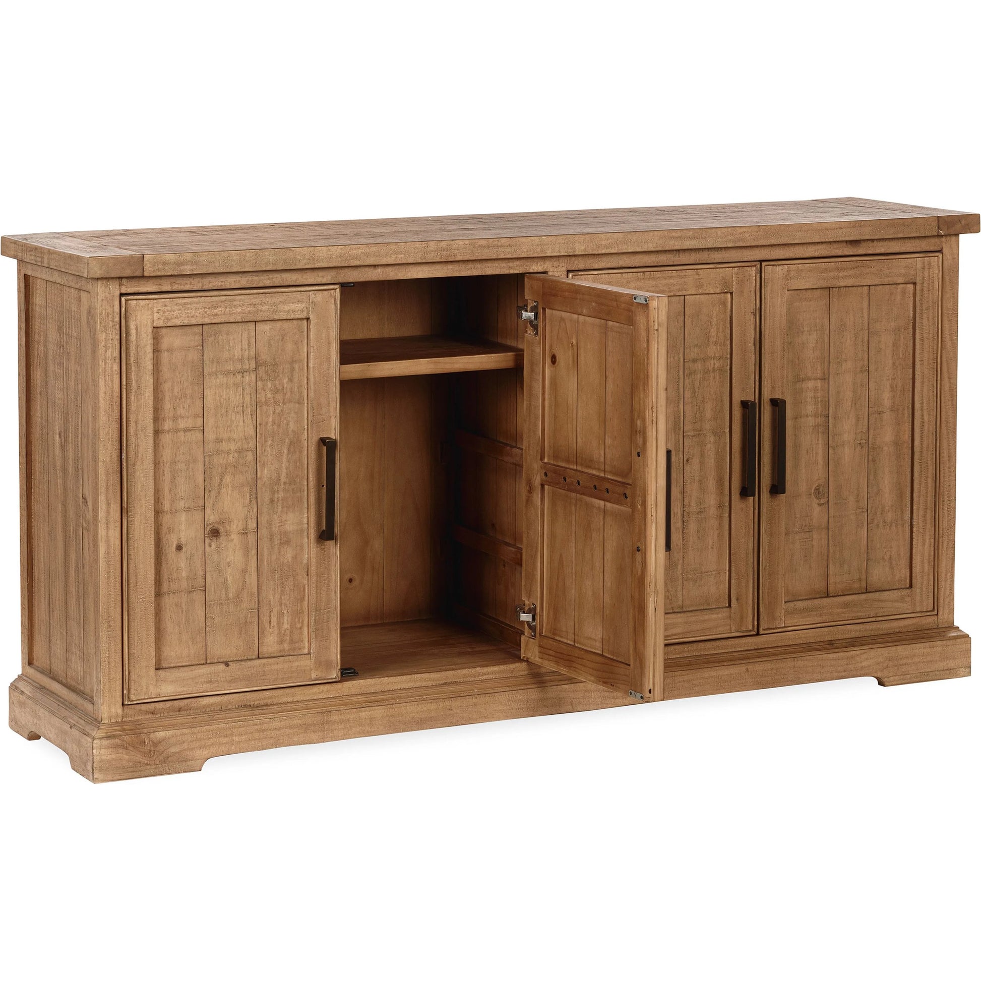 Allegra 4-Door Reclaimed Pine Wood Buffet Sideboard by Kosas Home in natural. Made from reclaimed pine in a unique style.
