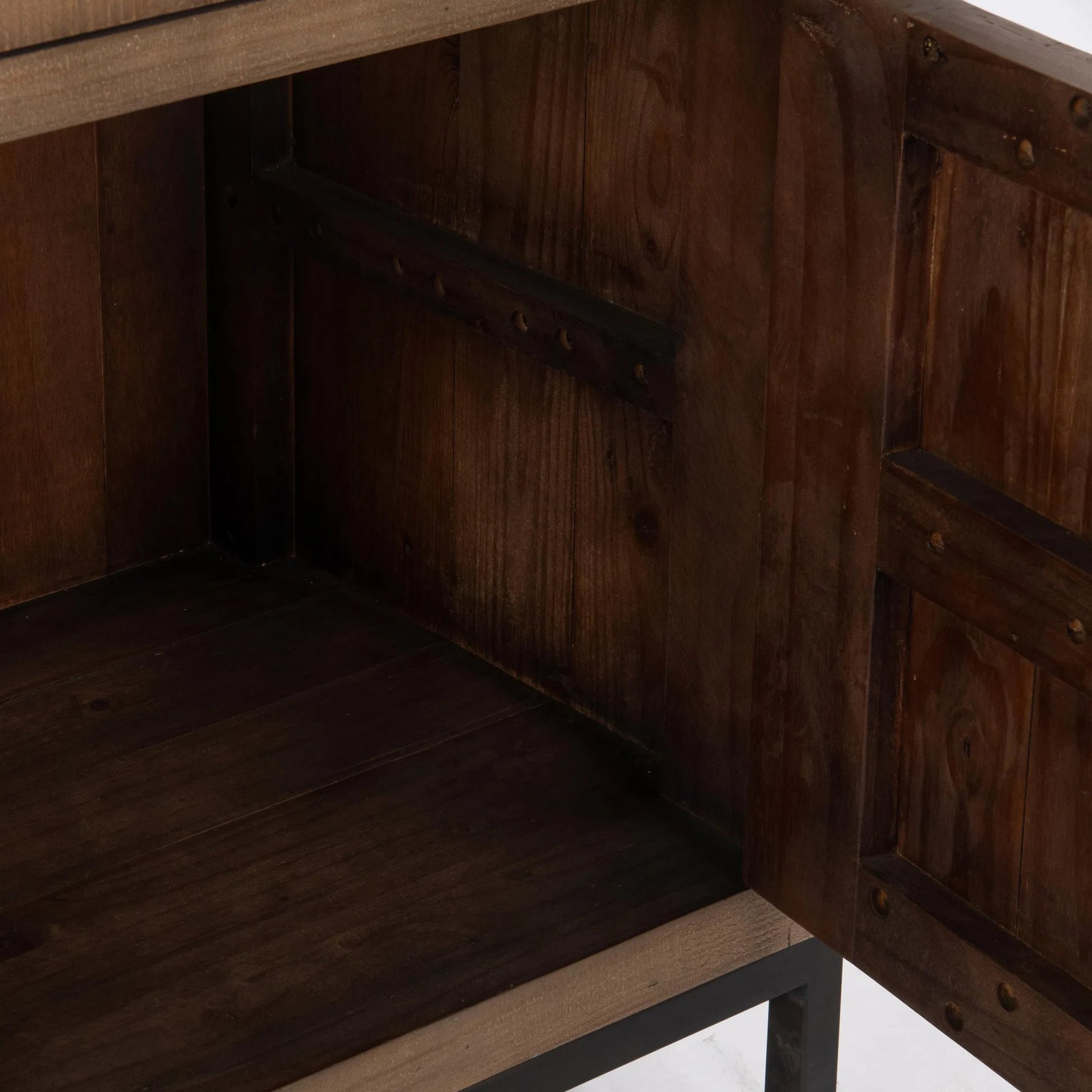 Dita Reclaimed Pine Wood Sideboard Buffet by Kosas Home in natural. Made from reclaimed pine in a transitional style.