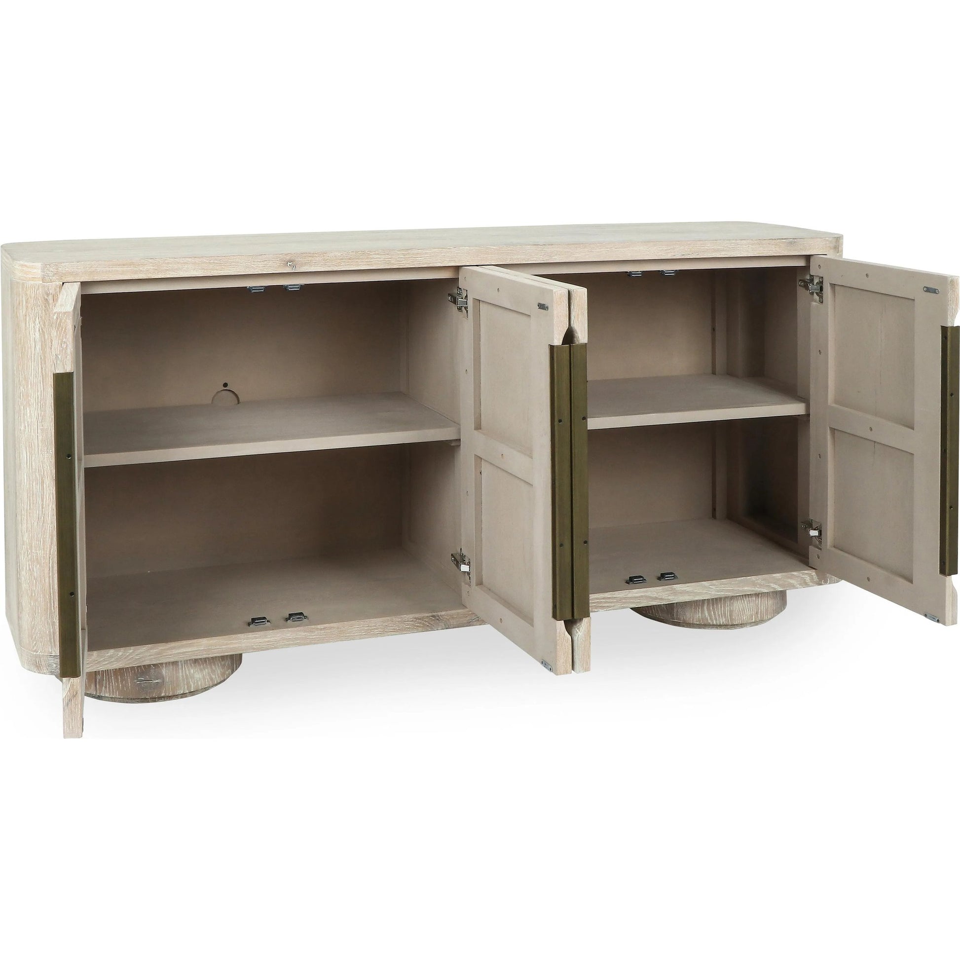 Tiber Oak Veneer Wood Buffet Sideboard by Classic Home in white wash. Made from oak veneer in a transitional style.