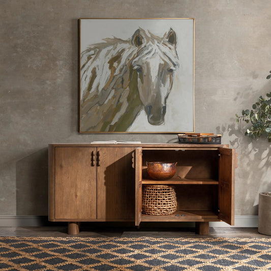 Tacoma 4-Door Wood Sideboard Buffet by Classic Home. Made from oak veneer in a transitional style.