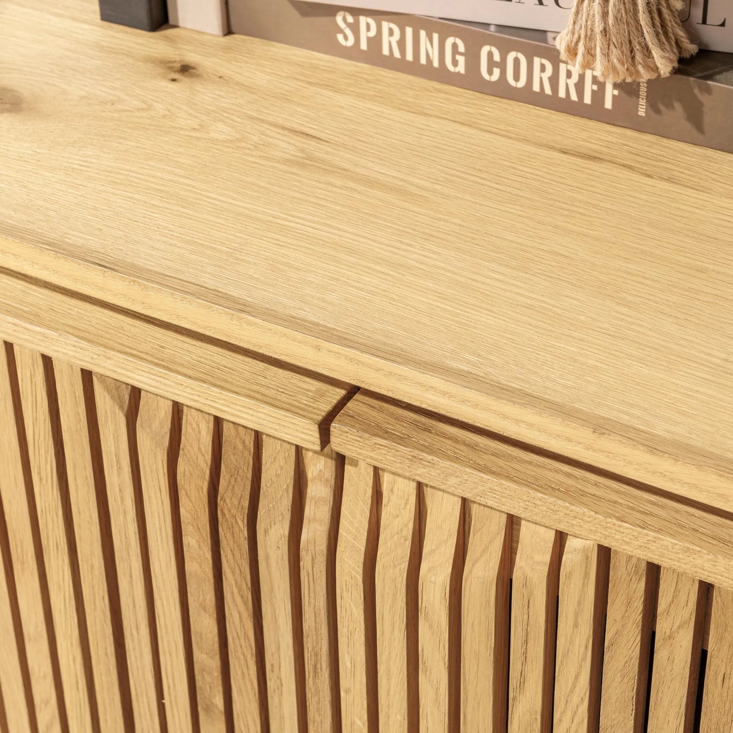 008 SI-2353825 | Closeup | Roya 4-Door Buffet by Classic Home in washed cream. Made from oak veneer in a transitional style.