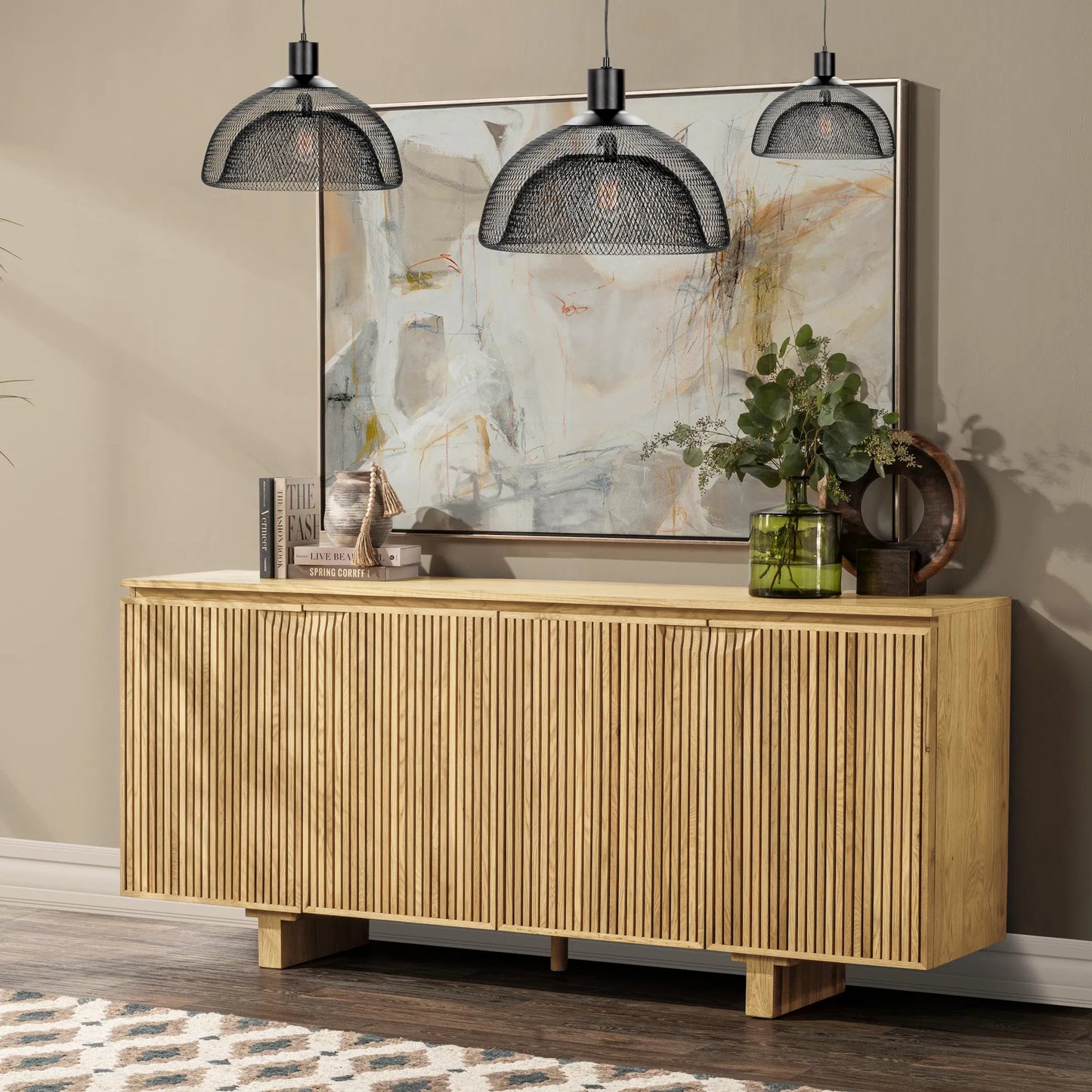 011 SI-2353825 | Lifestyle | Roya 4-Door Buffet by Classic Home in washed cream. Made from oak veneer in a transitional style.