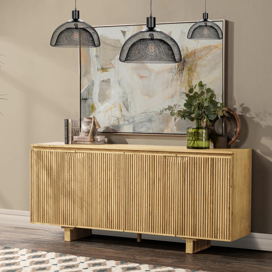 Roya 4-Door Buffet by Classic Home in washed cream. Made from oak veneer in a transitional style.