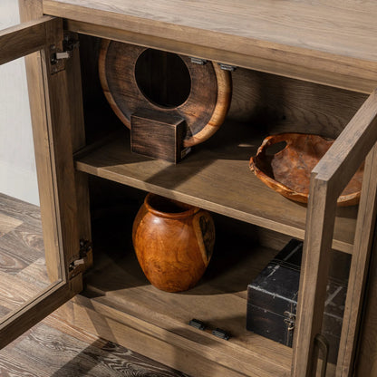Vander Sideboard by Classic Home. Made from oak veneer, tempered glass in a transitional style.
