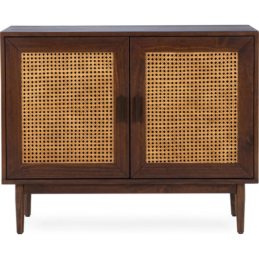 Edris 2-Door Wood Accent Cabinet by Kosas Home in natural, beige. Made from pine wood, cane in a rustic style.