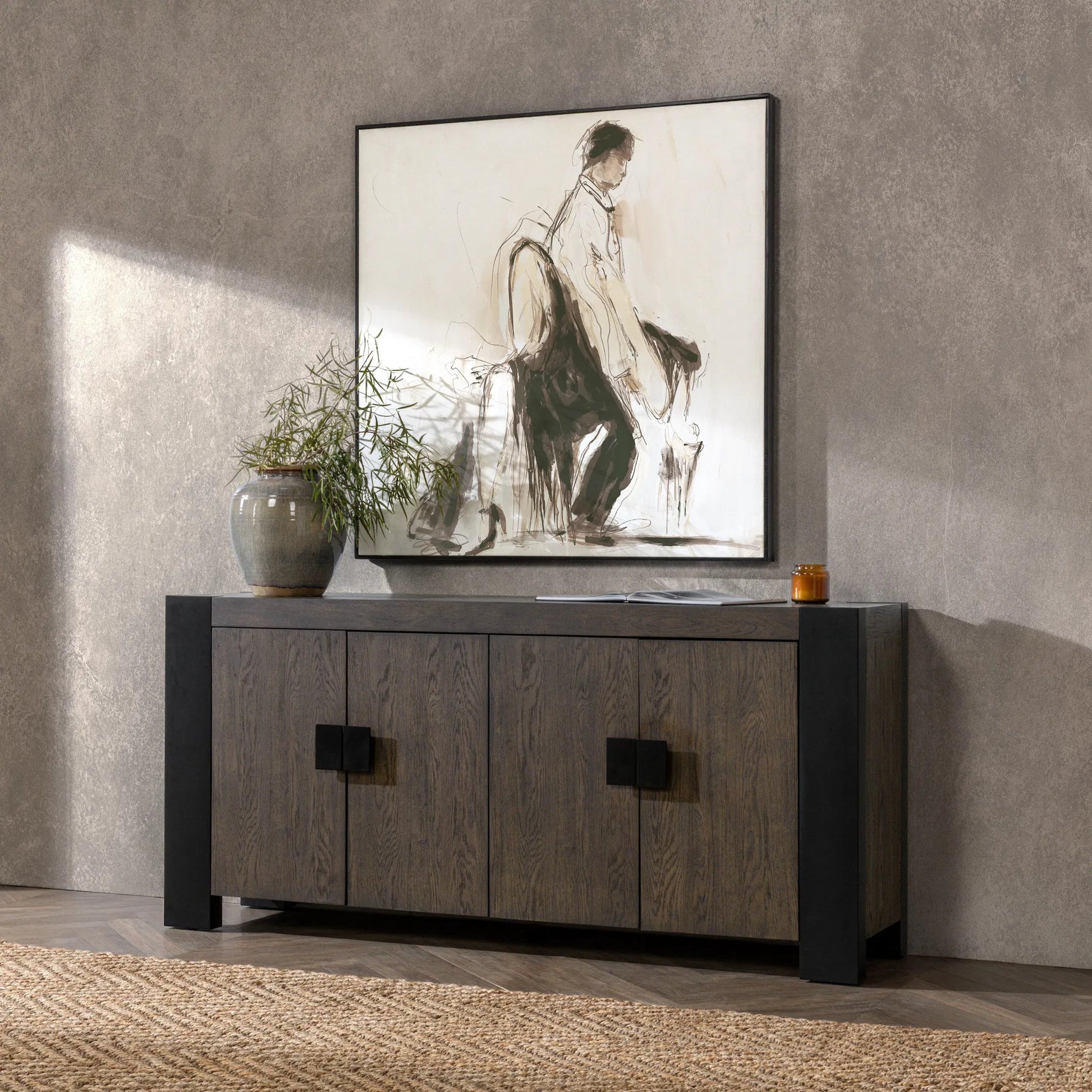Deaven Buffet by Classic Home in toasted brown. Made from oak veneer in a transitional style.