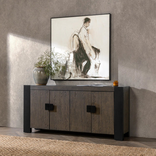 Deaven Buffet by Classic Home in toasted brown. Made from oak veneer in a transitional style.