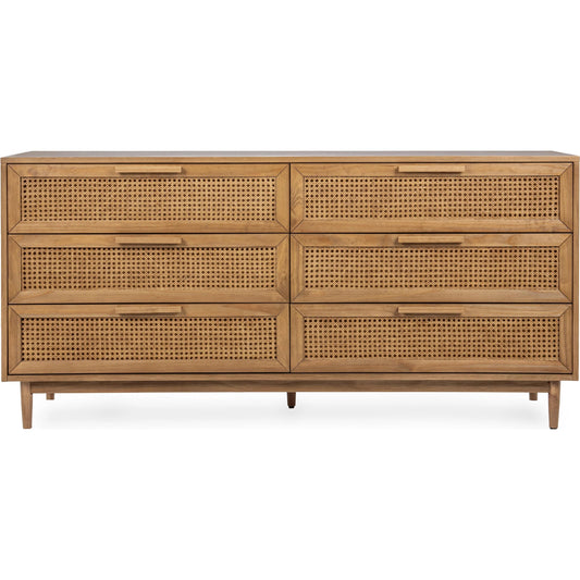 Edris 6-Door Wood Dresser by Kosas Home in beige. Made from pine wood, cane in a unique style.