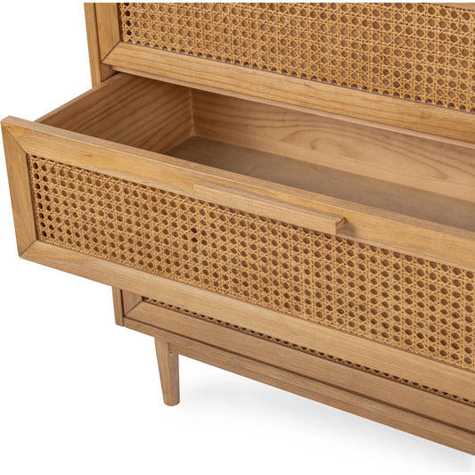 Edris 6-Door Wood Dresser by Kosas Home in beige. Made from pine wood, cane in a unique style.