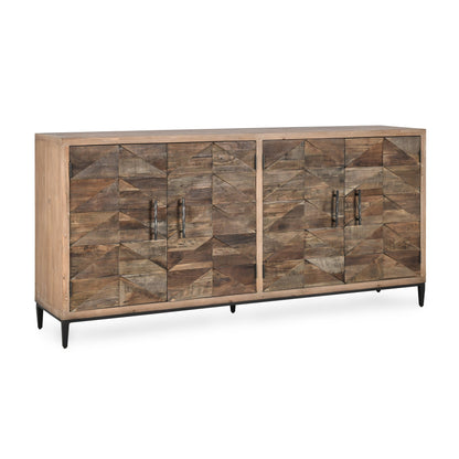 Mave 4-Door Sideboard by Classic Home in multi-tone natural. Made from reclaimed elm, reclaimed pine, iron base in a modern style.