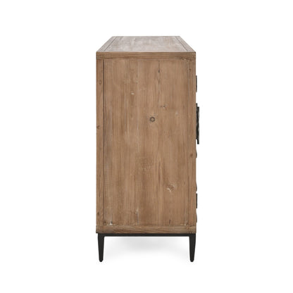 Mave 4-Door Sideboard by Classic Home in multi-tone natural. Made from reclaimed elm, reclaimed pine, iron base in a modern style.
