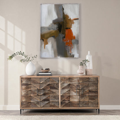 Mave 4-Door Sideboard by Classic Home in multi-tone natural. Made from reclaimed elm, reclaimed pine, iron base in a modern style.