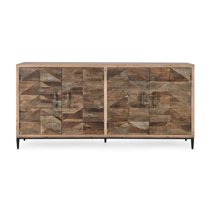 Mave 4-Door Sideboard by Classic Home in multi-tone natural. Made from reclaimed elm, reclaimed pine, iron base in a modern style.