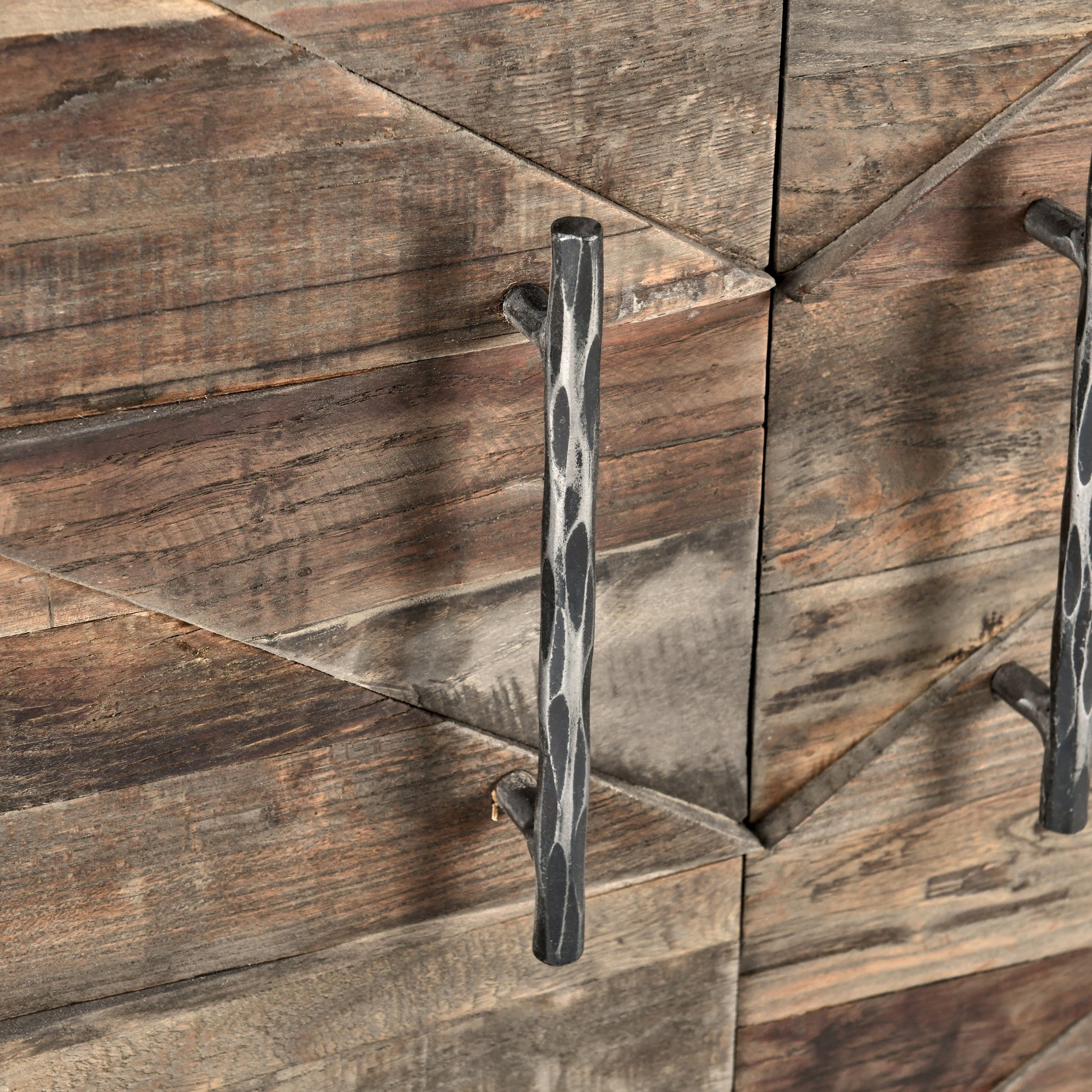 Mave 4-Door Sideboard by Classic Home in multi-tone natural. Made from reclaimed elm, reclaimed pine, iron base in a modern style.