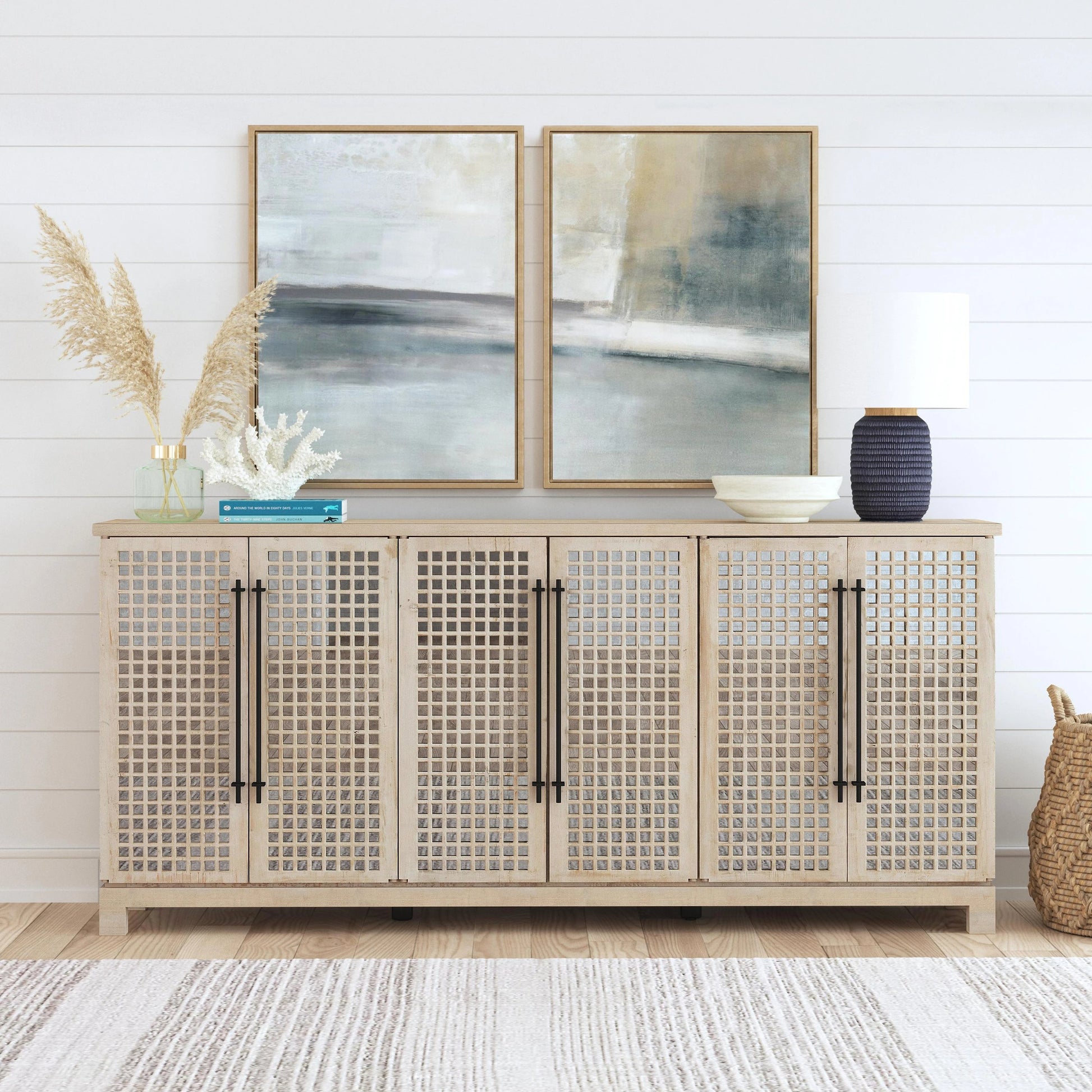 Landon 6 Doors Sideboard by Classic Home in antique white. Made from reclaimed pine in a cottage & farmhouse style.