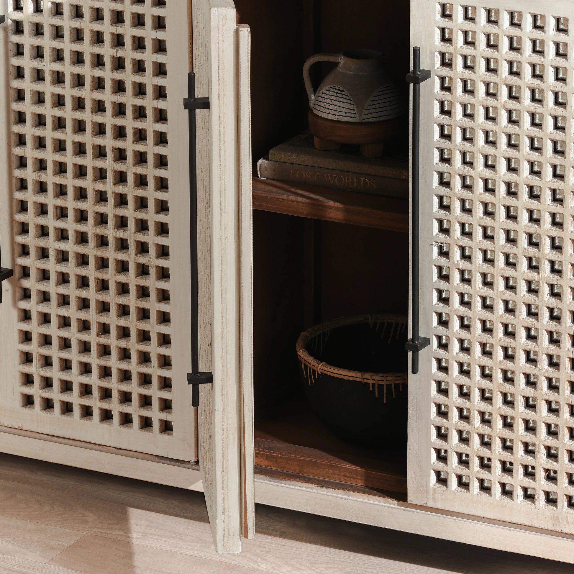 Landon 6 Doors Sideboard by Classic Home in antique white. Made from reclaimed pine in a cottage & farmhouse style.