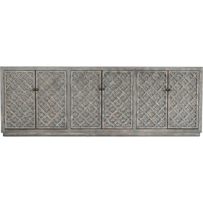 Jonas 6 Door Sideboard by Classic Home in gray. Made from solid reclaimed pine in a modern style.