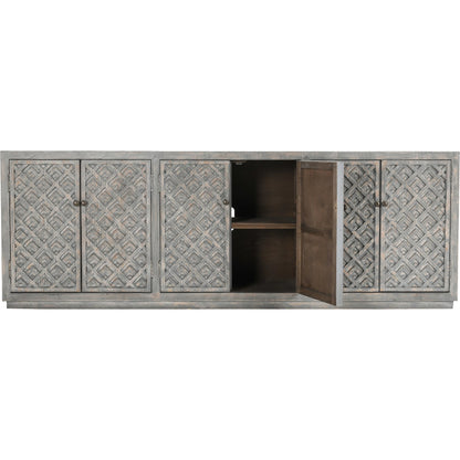 Jonas 6 Door Sideboard by Classic Home in gray. Made from solid reclaimed pine in a modern style.