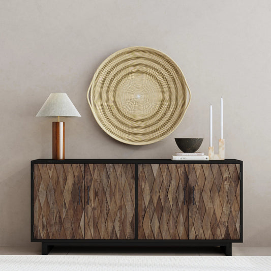 Anton Sideboard by Classic Home in black, natural brown. Made from oak wood, reclaimed elm in a modern style.