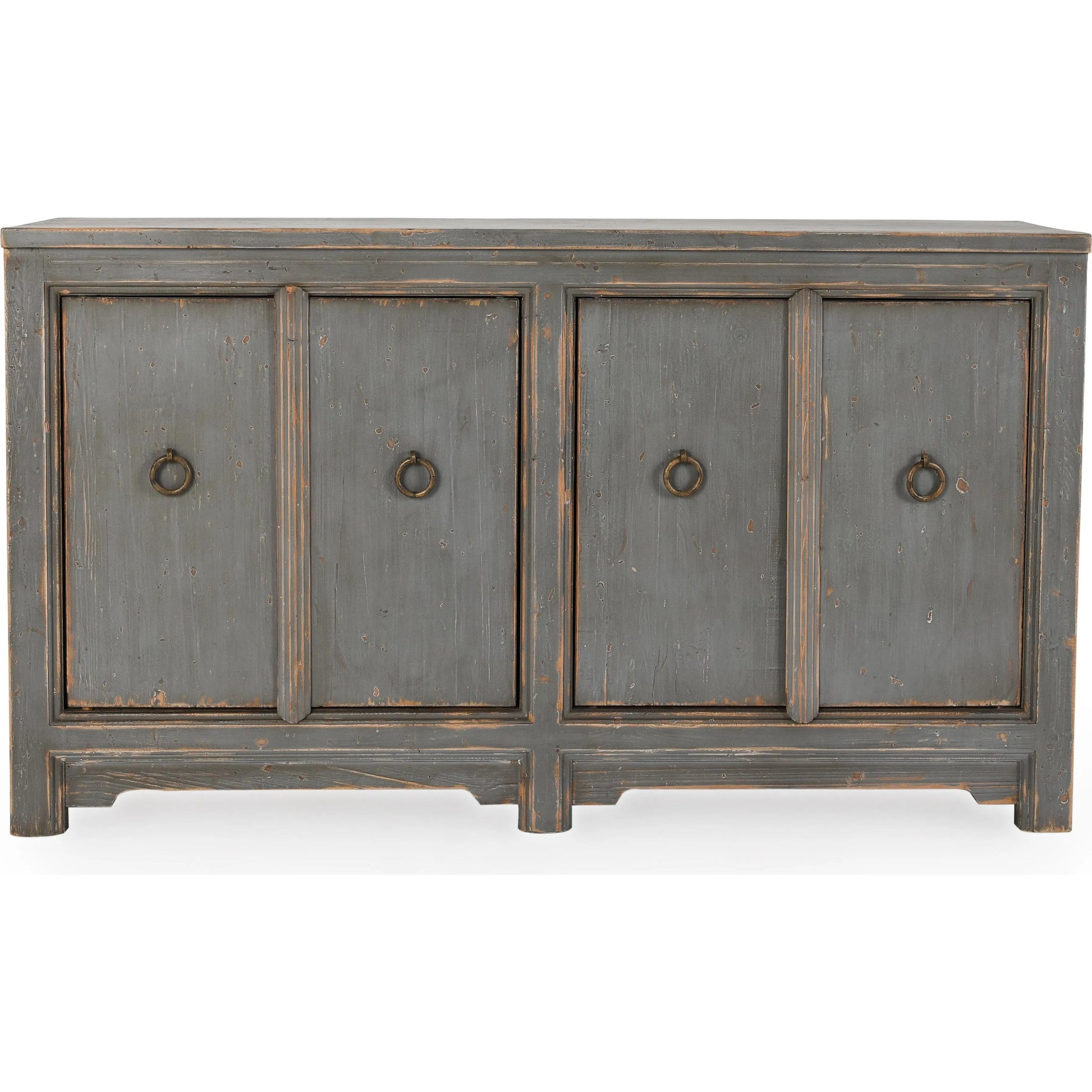 Amherst 4-Drawer Reclaimed Pine Wood Sideboard Buffet by Classic Home in gray. Made from reclaimed pine in a rustic style.