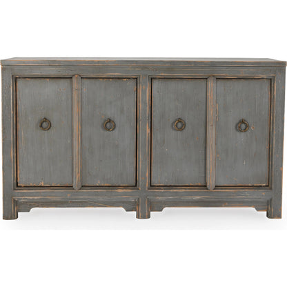 Amherst 4-Drawer Reclaimed Pine Wood Sideboard Buffet by Classic Home in gray. Made from reclaimed pine in a rustic style.