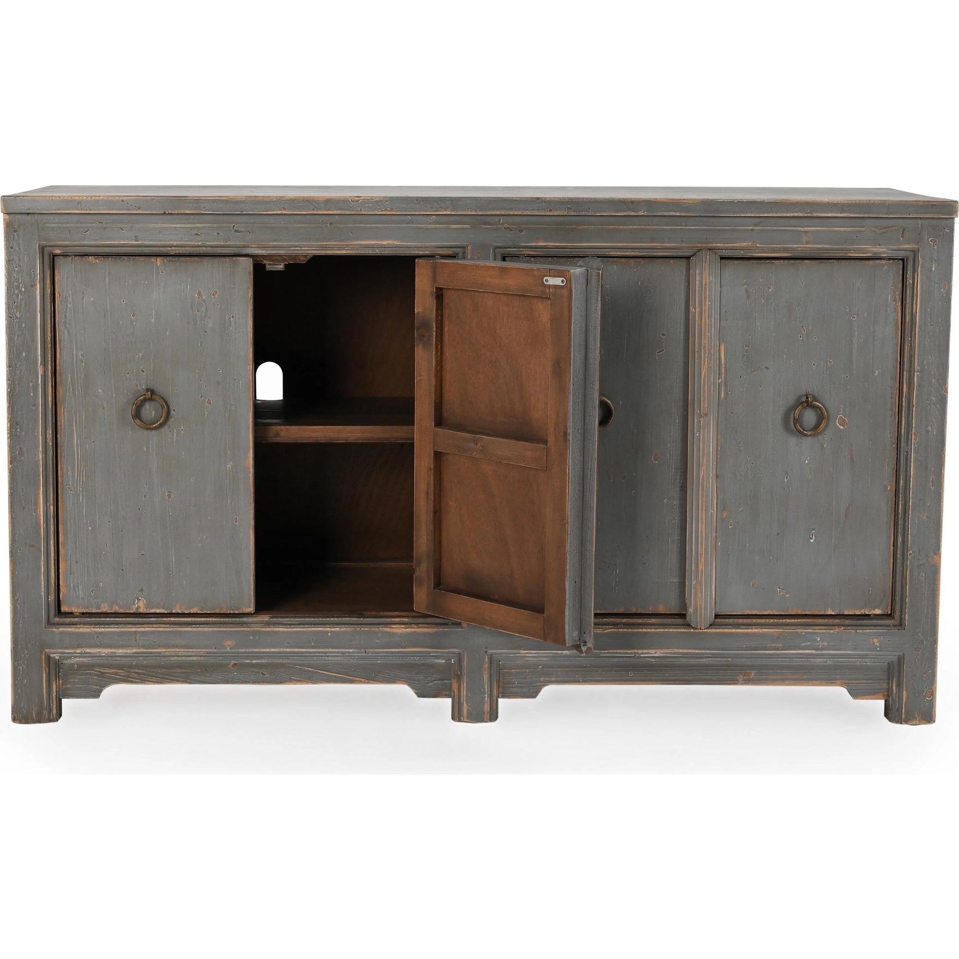 Amherst 4-Drawer Reclaimed Pine Wood Sideboard Buffet by Classic Home in gray. Made from reclaimed pine in a rustic style.