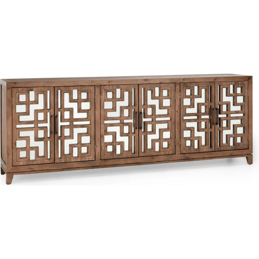 Arley 6 Door Sideboard by Classic Home in chestnut brown. Made from reclaimed pine, tempered mirror in a modern style.