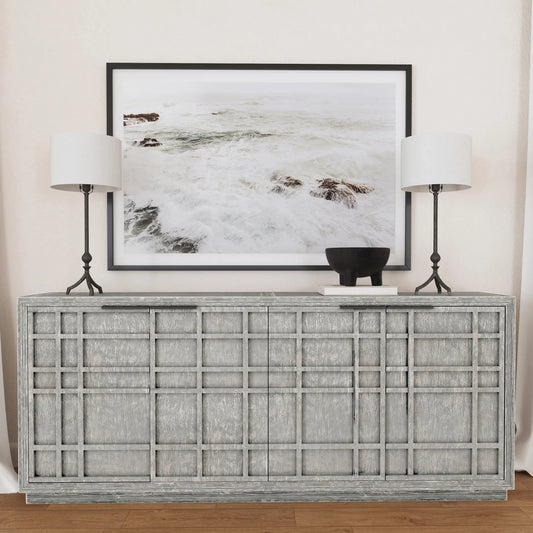 Chandler 86" Reclaimed Pine Wood Antique Sideboard by Classic Home in blue. Made from reclaimed pine in a modern style.