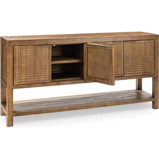Osiris 4-Door Reclaimed Pine Buffet Sideboard by Classic Home in mission brown. Made from reclaimed pine in a unique style.
