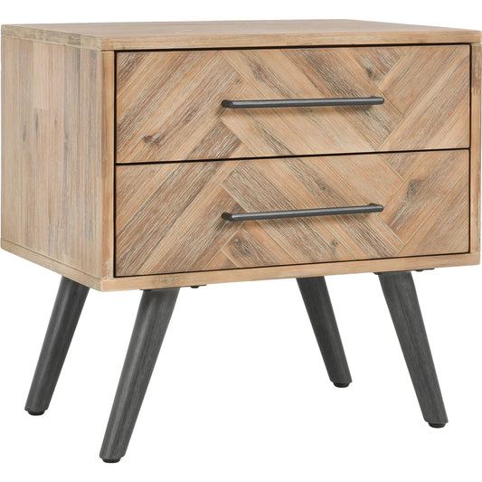 Soren Nightstand by Kosas Home. Made from acacia wood top, black finish iron legs in a modern style.