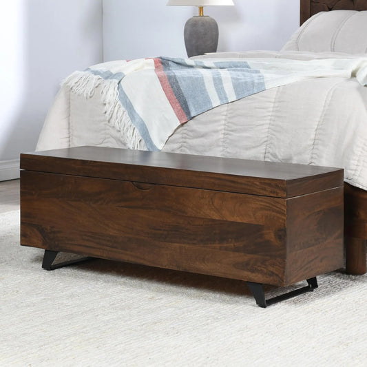 Axis Storage Trunk by Kosas Home. Made from mango wood top, iron legs in a modern style.