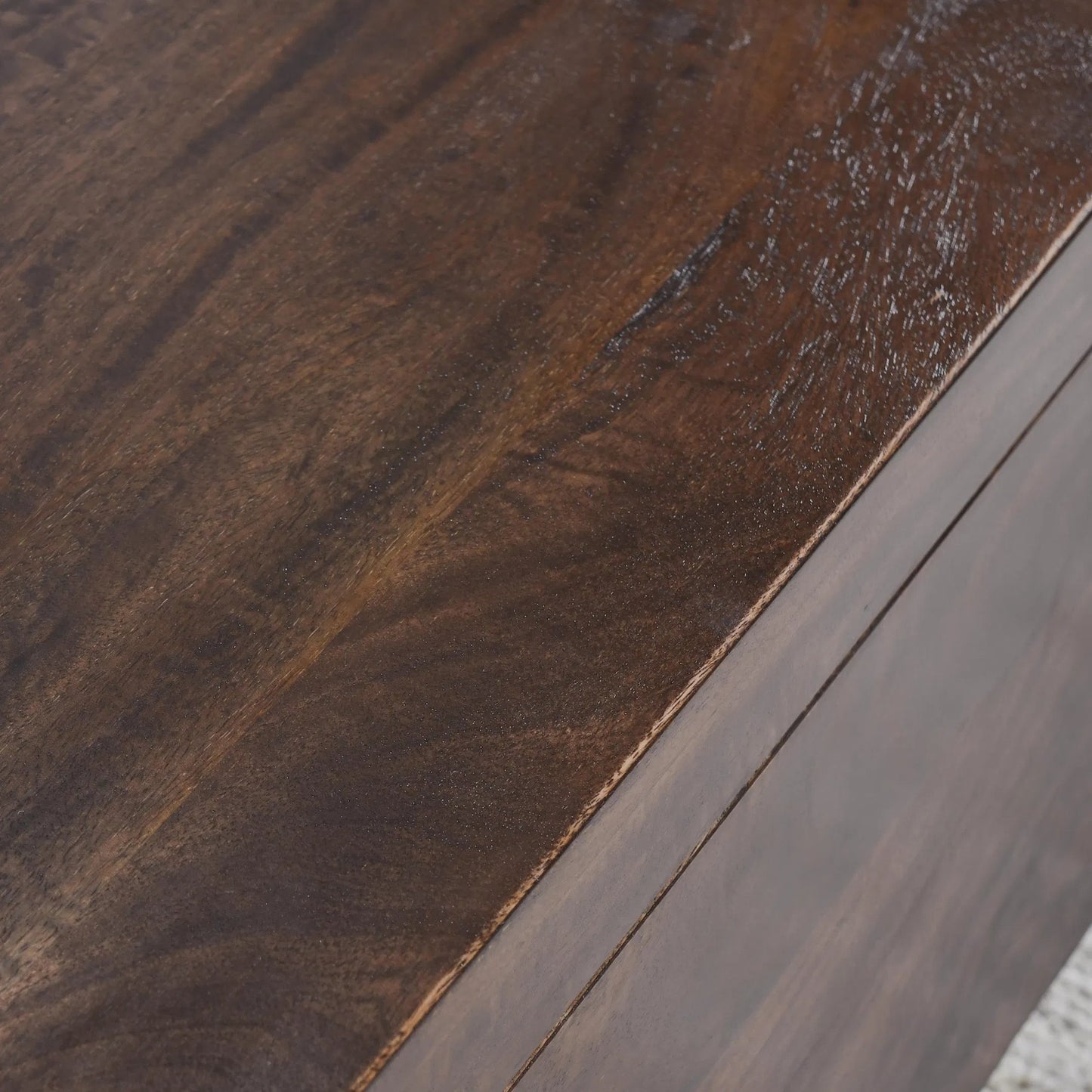 009 SI-2237283 | Closeup | Axis Storage Trunk by Kosas Home. Made from mango wood top, iron legs in a modern style.