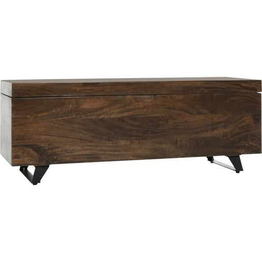 Axis Storage Trunk by Kosas Home in dark brown. Made from mango wood top, iron legs in a modern style.
