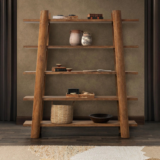Pamona Bookshelf by Classic Home in golden wheat. Made from acacia wood in a unique style.