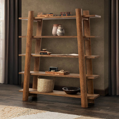 Pamona Bookshelf by Classic Home in golden wheat. Made from acacia wood in a unique style.
