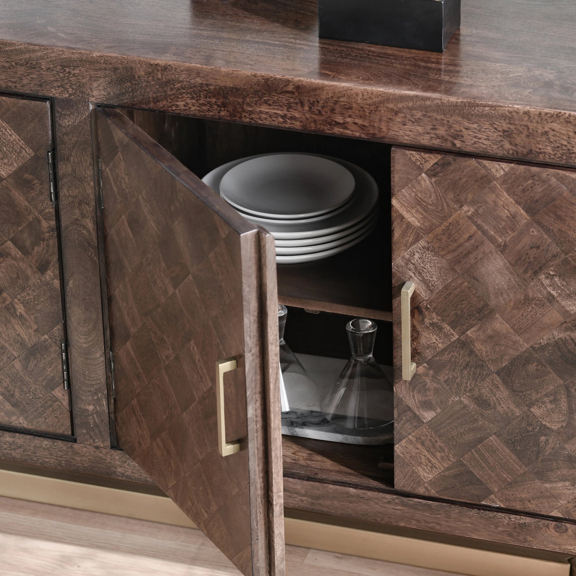Kensie Sideboard by Classic Home in brown. Made from mango wood, iron base in a modern style.