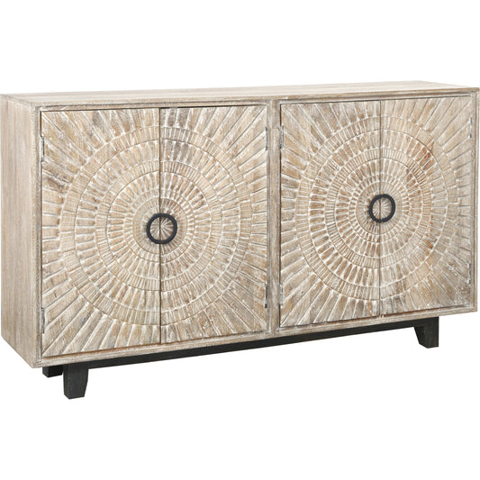 Vivienne 4 Door Sideboard by Classic Home in distressed warm gray. Made from mango wood in a coastal style.
